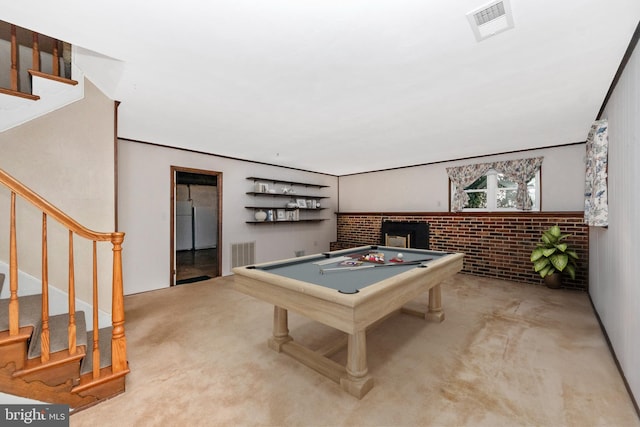 game room with visible vents and billiards