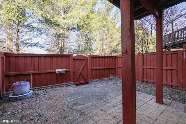 view of patio / terrace featuring a gate and a fenced backyard