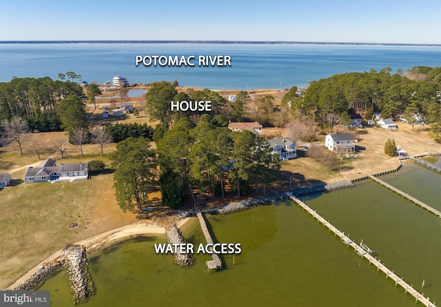 drone / aerial view featuring a water view