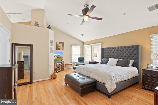 bedroom with visible vents, multiple windows, and light wood-style floors