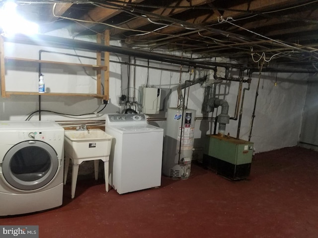 4408 Sherwood Rd, Philadelphia, PA 19131 - washroom featuring laundry area, gas water heater, a heating unit, and independent washer and dryer