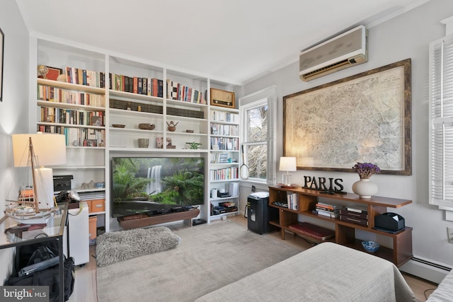 office featuring a baseboard radiator and a wall mounted AC