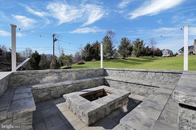 view of patio / terrace featuring a fire pit