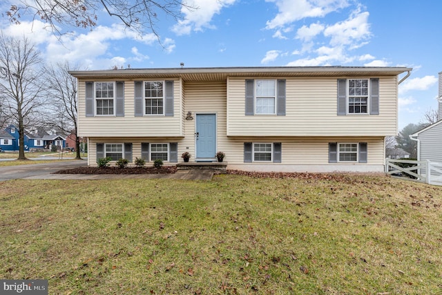 bi-level home featuring a front lawn