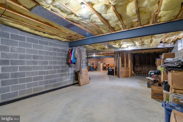 view of unfinished basement