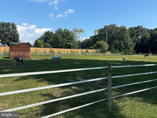 view of yard with a rural view and fence