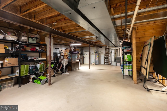 unfinished basement with water heater