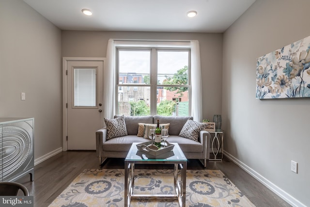 living room featuring baseboards and wood finished floors