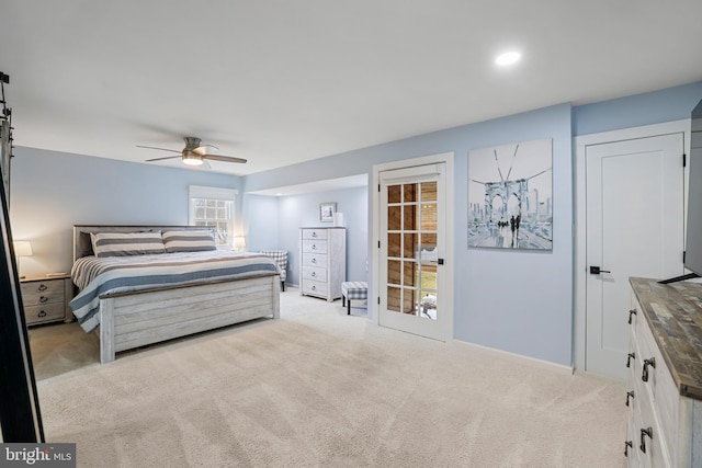 bedroom with carpet flooring and a ceiling fan