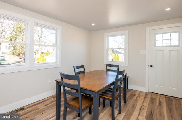 dining room featuring a healthy amount of sunlight, visible vents, and baseboards