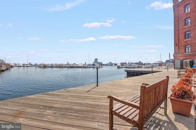 view of dock with a water view