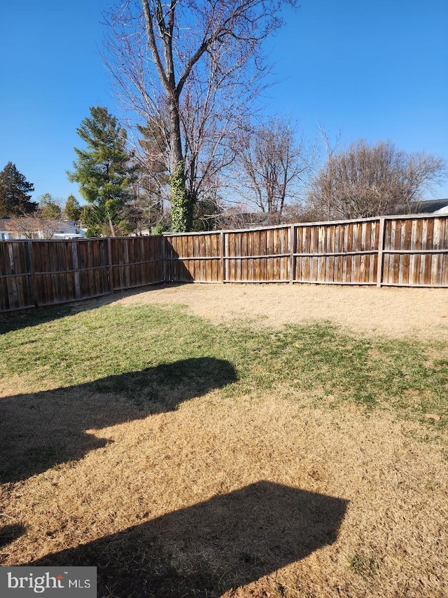 view of yard with a fenced backyard