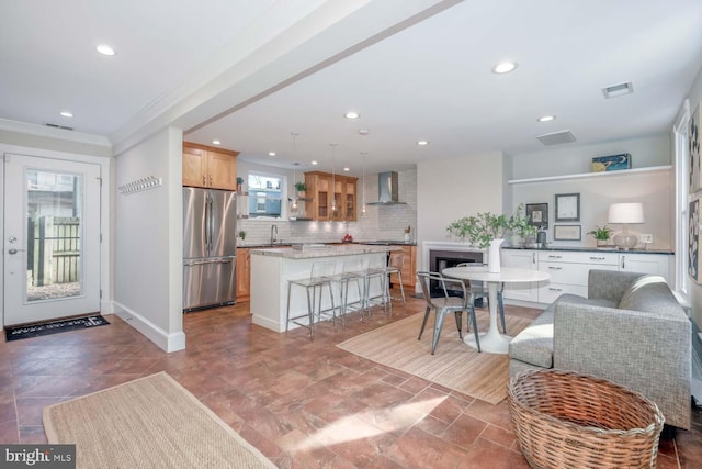 interior space featuring recessed lighting, visible vents, and baseboards