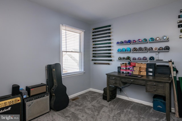 office space with baseboards and carpet floors