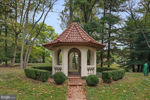 view of community with a gazebo and a lawn