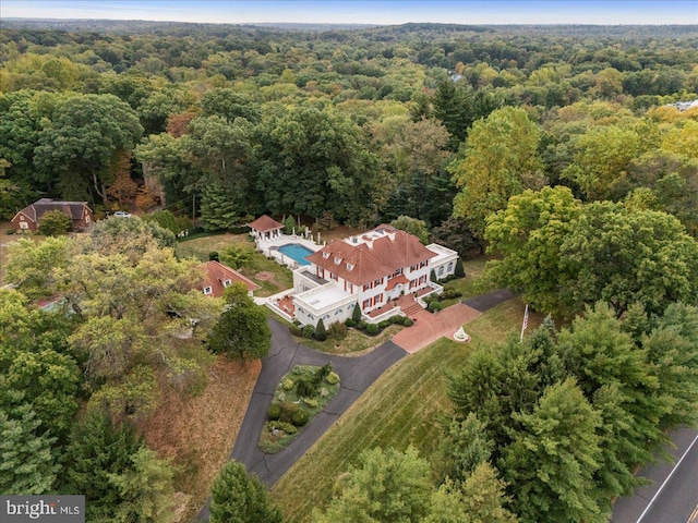 aerial view featuring a forest view