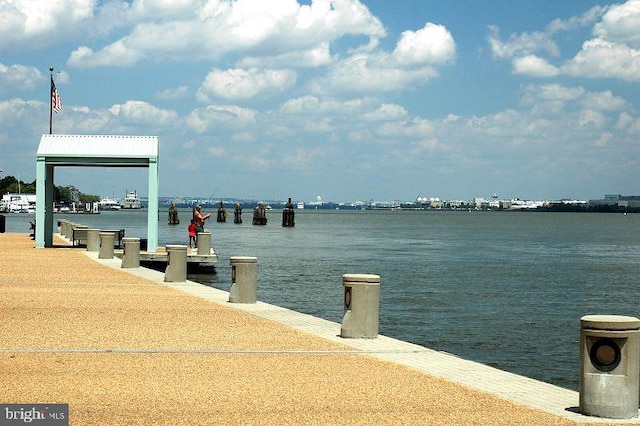 view of dock featuring a water view