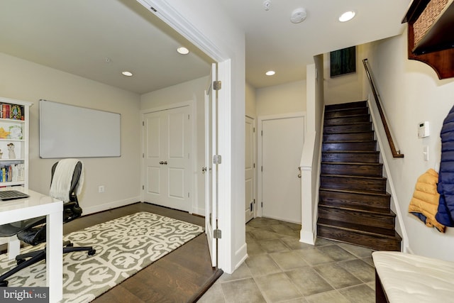 office featuring recessed lighting and baseboards