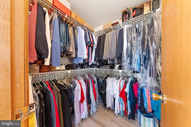 walk in closet featuring wood finished floors