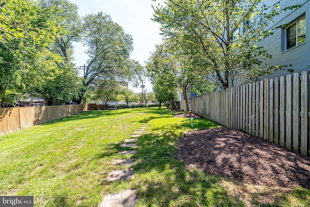 view of yard with a fenced backyard