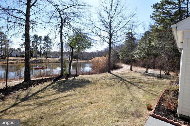 view of yard with a water view