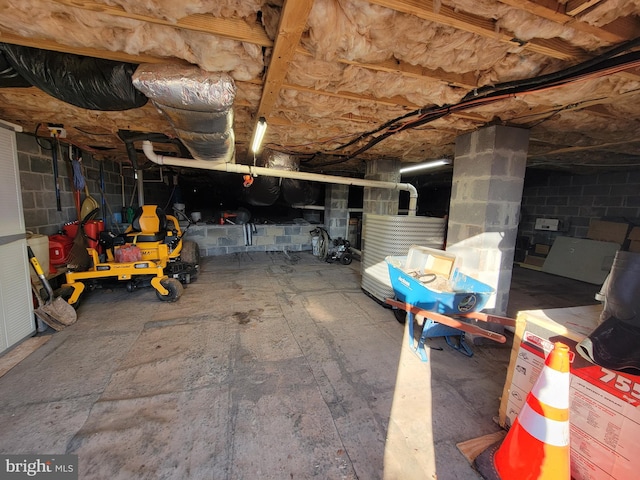 basement with crawl space and concrete block wall