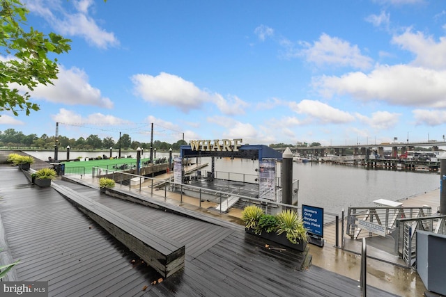 dock area featuring a water view