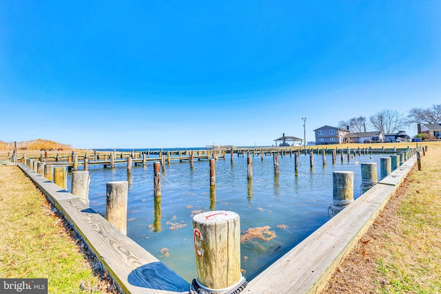 view of dock with a water view