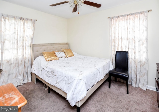 bedroom featuring carpet floors and a ceiling fan