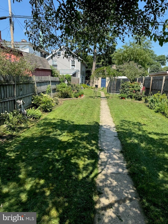 view of yard with a fenced backyard