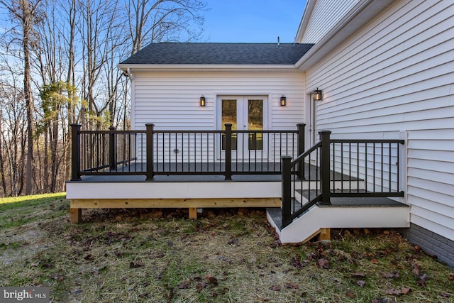 wooden terrace with french doors