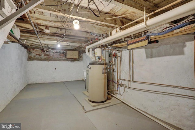 unfinished below grade area featuring gas water heater