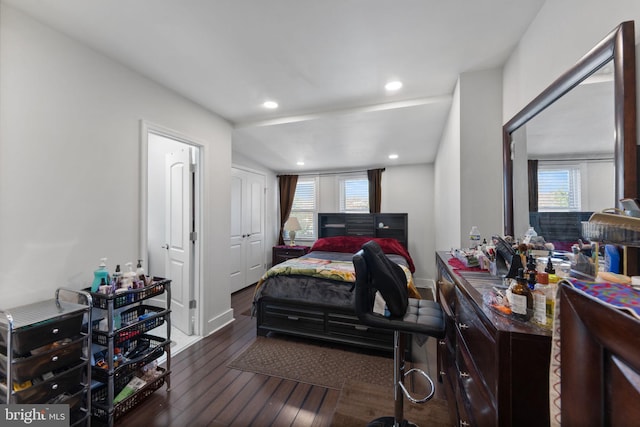 bedroom featuring recessed lighting and hardwood / wood-style floors