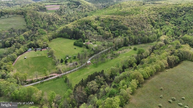 bird's eye view featuring a view of trees