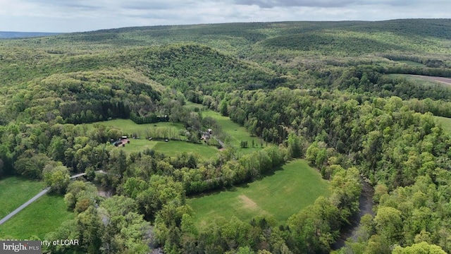 birds eye view of property with a forest view