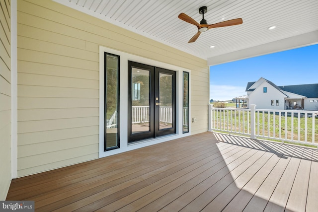 wooden terrace with ceiling fan