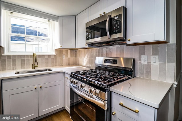 kitchen featuring tasteful backsplash, appliances with stainless steel finishes, and a sink