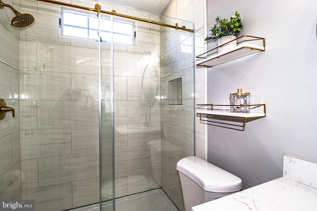 bathroom featuring a shower stall and toilet