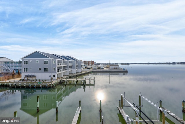 view of dock with a water view