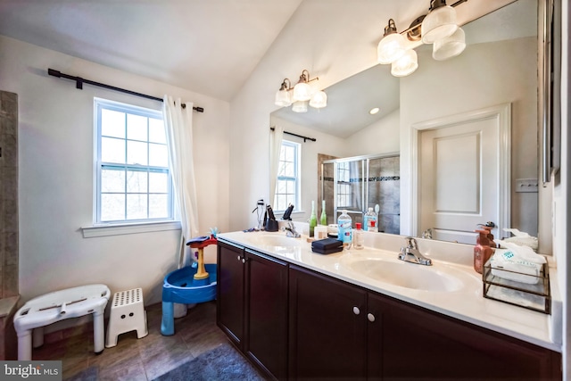 full bathroom with a sink, plenty of natural light, and a stall shower