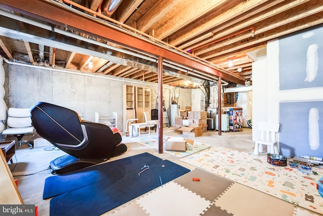 unfinished basement with gas water heater