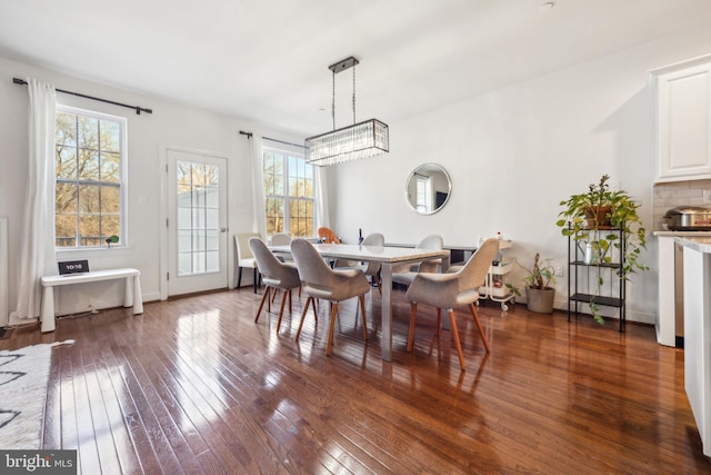 dining space with a chandelier and wood-type flooring