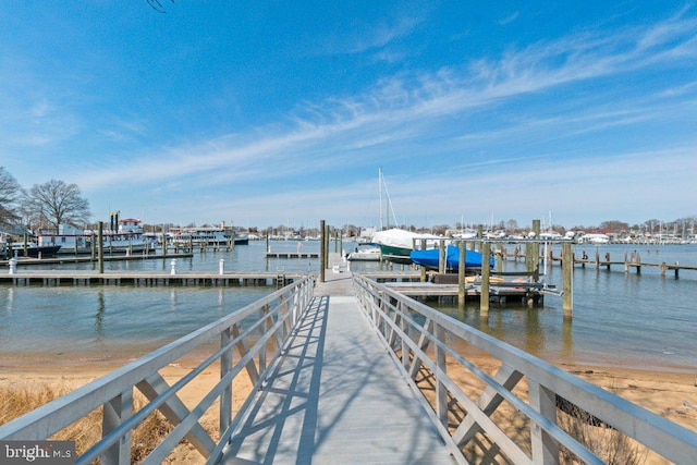 view of dock with a water view