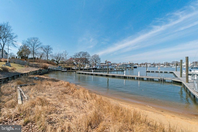 dock area featuring a water view