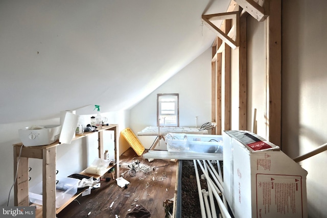 bonus room with lofted ceiling and wood finished floors