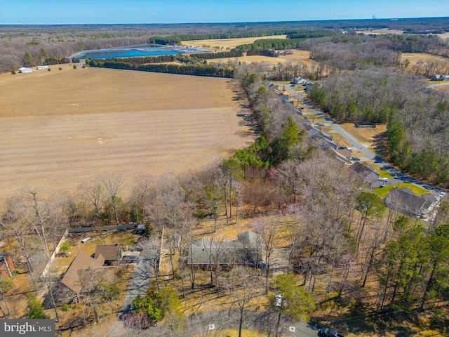 bird's eye view with a water view and a rural view