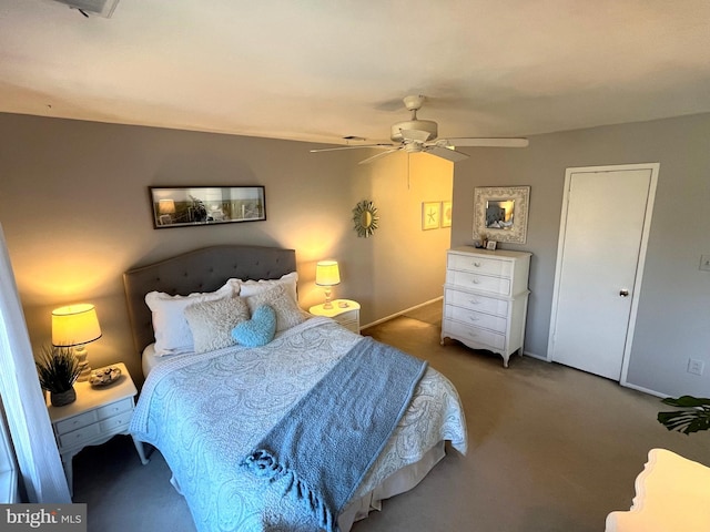 bedroom with carpet floors and a ceiling fan