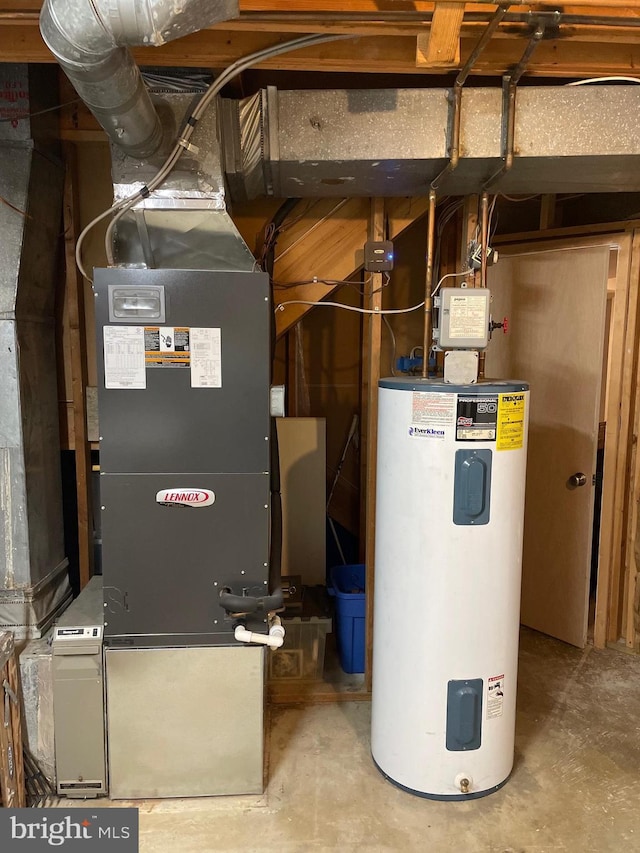 utilities featuring heating unit and electric water heater