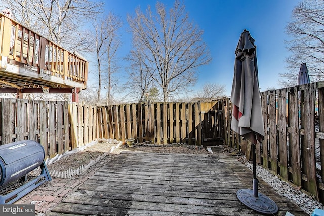 deck with a fenced backyard