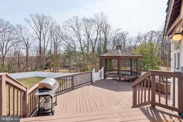 wooden terrace with a gazebo